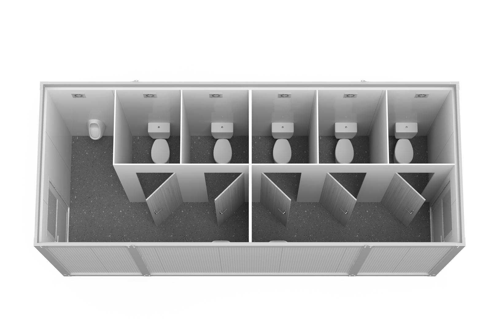 Container Sanitar 6m cu 5 WC 1 Pisoar cu 2 usi Alb ContainerMod