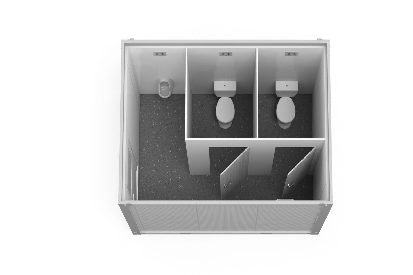 3m Sanitary Container with 2 WC, 1 Urinal